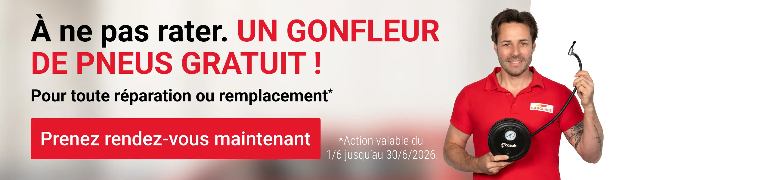 Bannière promotionnelle : gonfleur de pneus gratuit