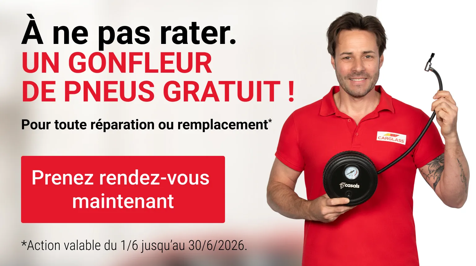 Bannière promotionnelle : gonfleur de pneus gratuit
